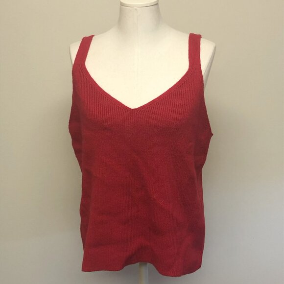 Red Sweater Tank Top Ribbed Knit - Picture 3 of 11